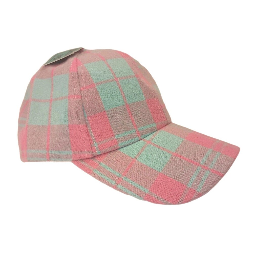 NEW with Tag. SOUTHERN JUNKIE Pink Teal Gray Plaid Adjustable Women’s Cap.